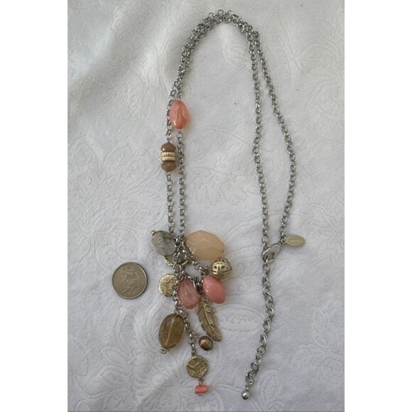 Chicos Peach Silver Gold Tone Long Rope Link Chain Statement Necklace NEW - Picture 5 of 12